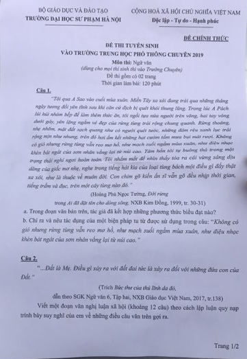 Giáo dục - Đề thi vào lớp 10 môn Ngữ văn năm 2019 trường THPT chuyên đại học Sư phạm Hà Nội (Hình 2).