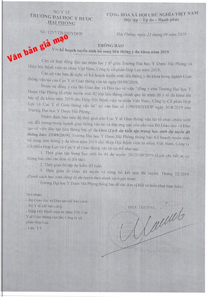 Giáo dục - Cảnh báo giả mạo trường đại học Y dược Hải Phòng xét tuyển bổ sung năm 2019