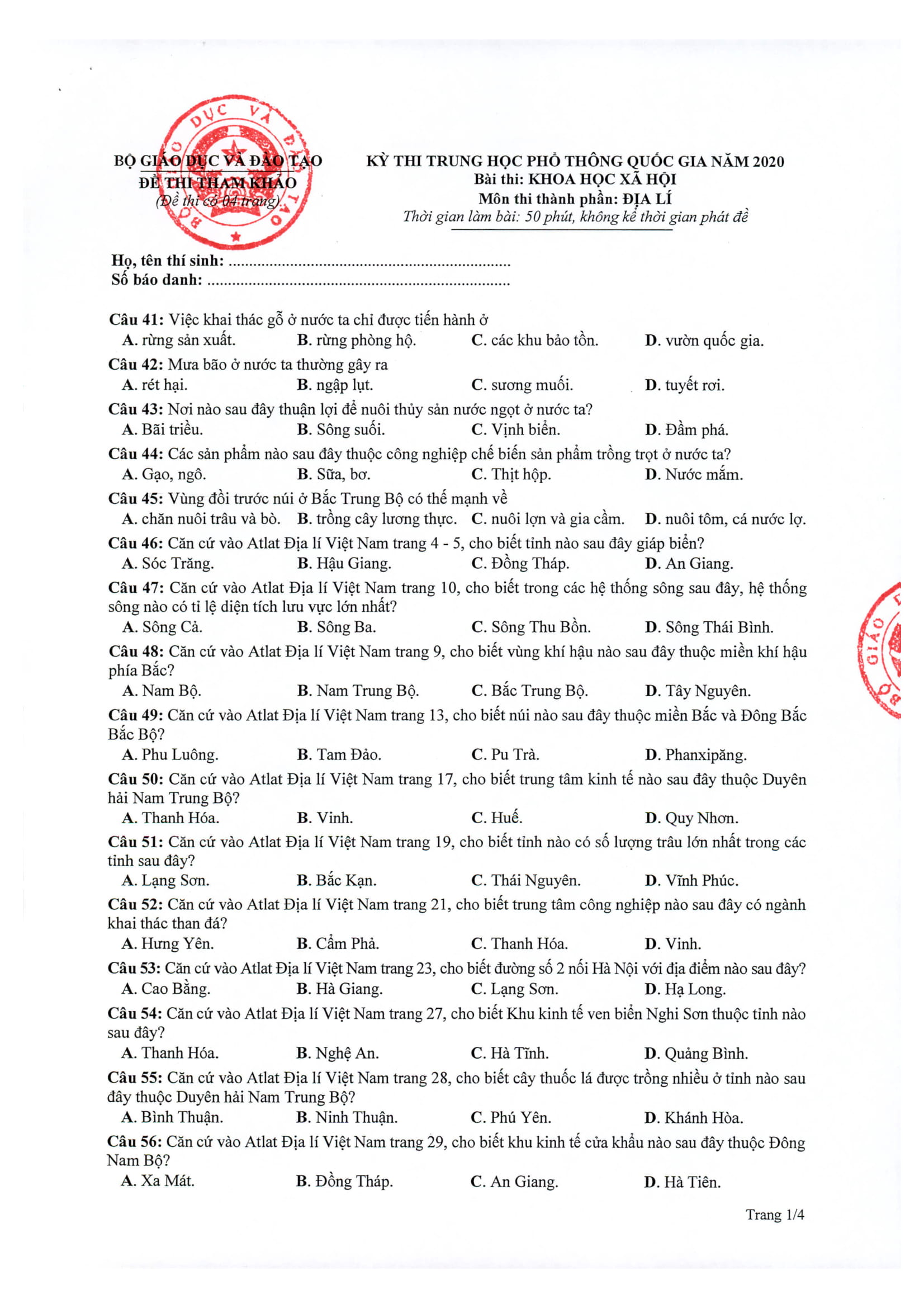 Giáo dục - Tổng hợp đề thi minh họa kỳ thi THPT Quốc gia 2020 (Hình 23).