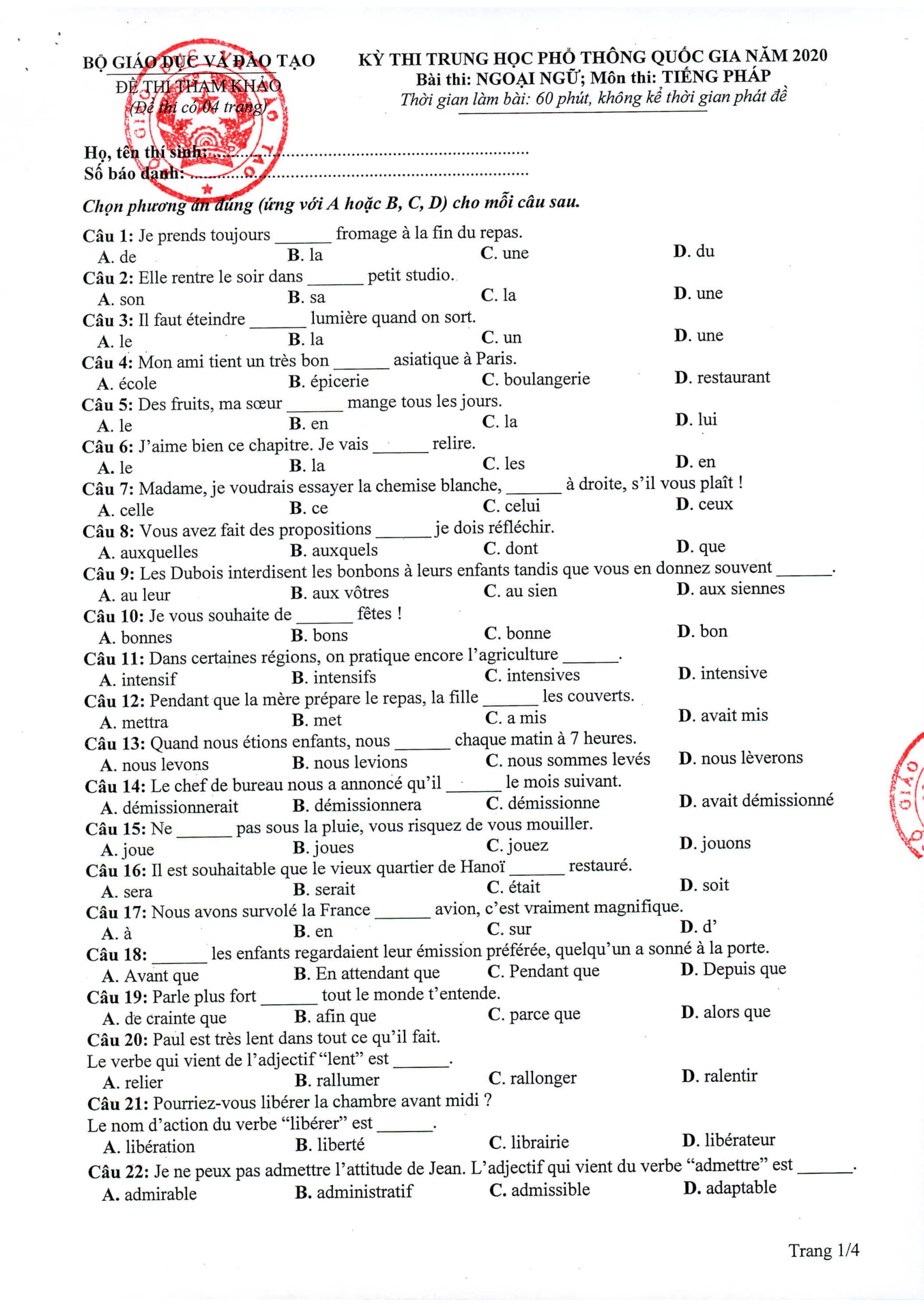 Giáo dục - Tổng hợp đề thi minh họa kỳ thi THPT Quốc gia 2020 (Hình 51).