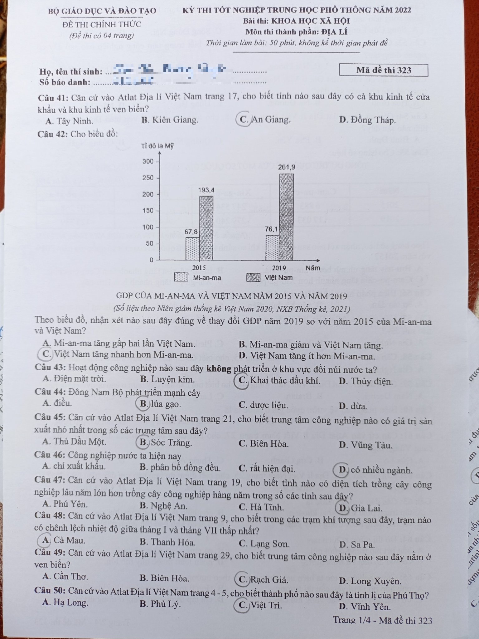 Giáo dục - Gợi ý đáp án môn Địa lý thi tốt nghiệp THPT 2022 chính xác nhất, nhanh nhất mã đề 323