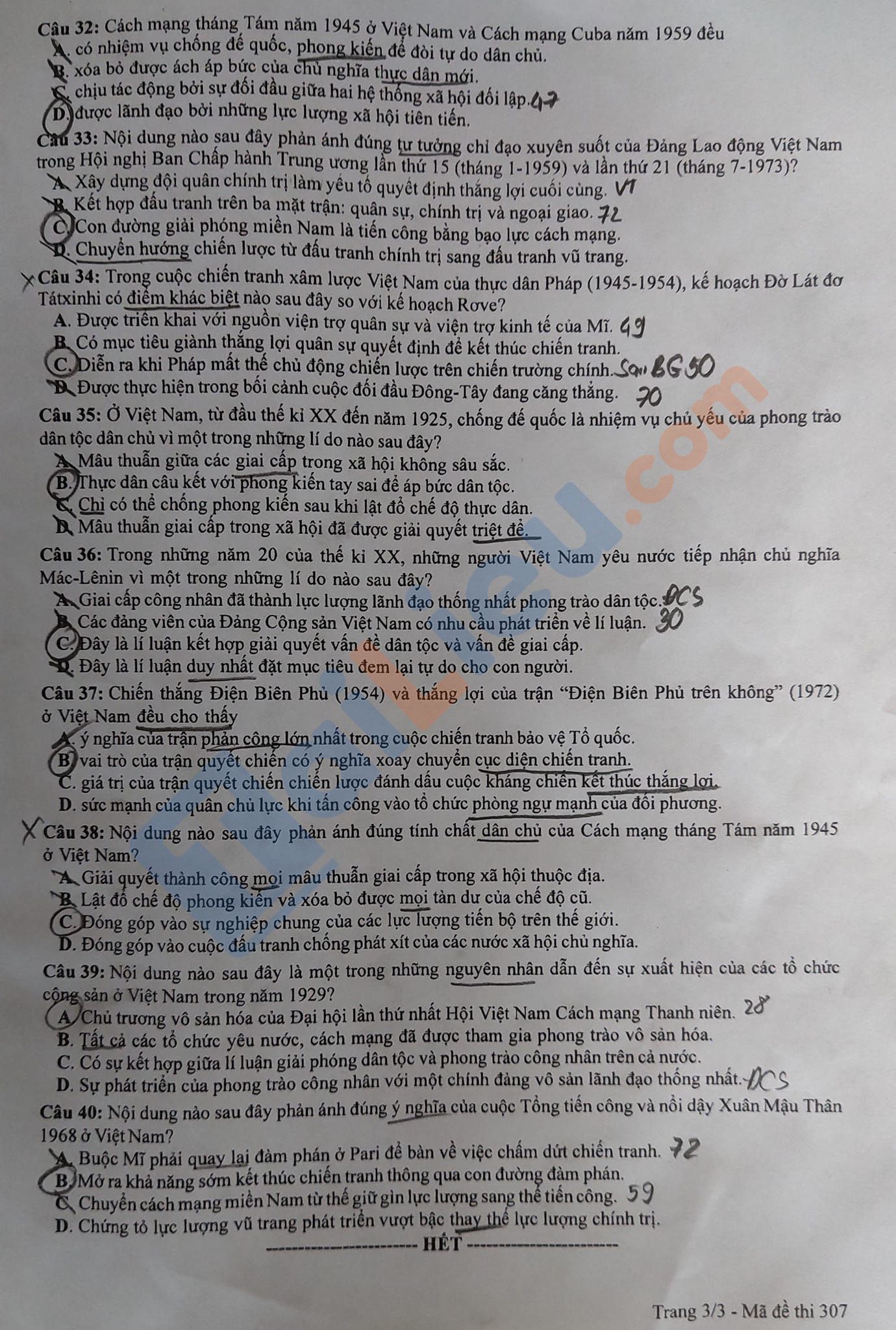 Giáo dục - Đáp án đề thi môn Lịch sử kỳ thi tốt nghiệp THPT 2022 chính xác nhất, nhanh nhất mã đề 307 (Hình 2).