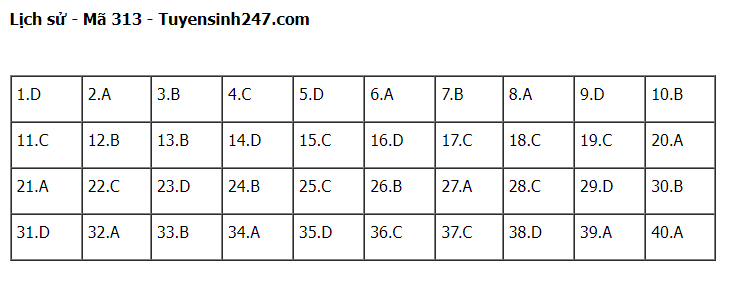 Giáo dục - Đáp án đề thi môn Lịch sử kỳ thi tốt nghiệp THPT 2022 chính xác nhất, nhanh nhất mã đề 313