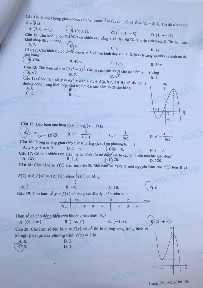 Giáo dục - Đề thi, đáp án môn Toán thi tốt nghiệp THPT 2023 chuẩn nhất mã đề 106 (Hình 2).