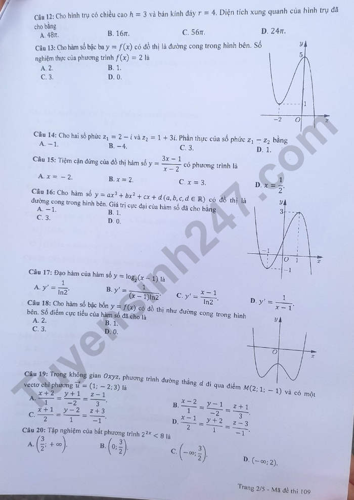 Giáo dục - Đề thi, đáp án môn Toán thi tốt nghiệp THPT 2023 chuẩn nhất mã đề 109 (Hình 2).