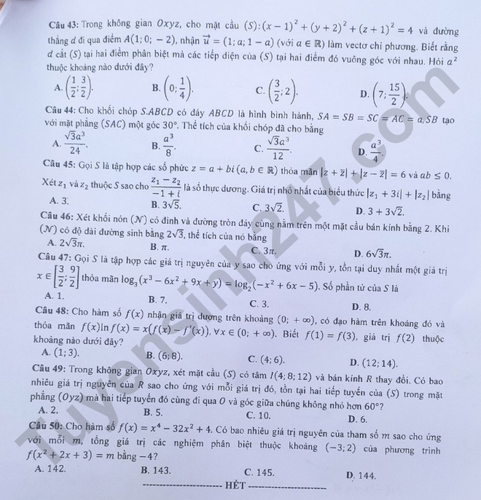 Giáo dục - Đề thi, đáp án môn Toán thi tốt nghiệp THPT 2023 chuẩn nhất mã đề 109 (Hình 5).