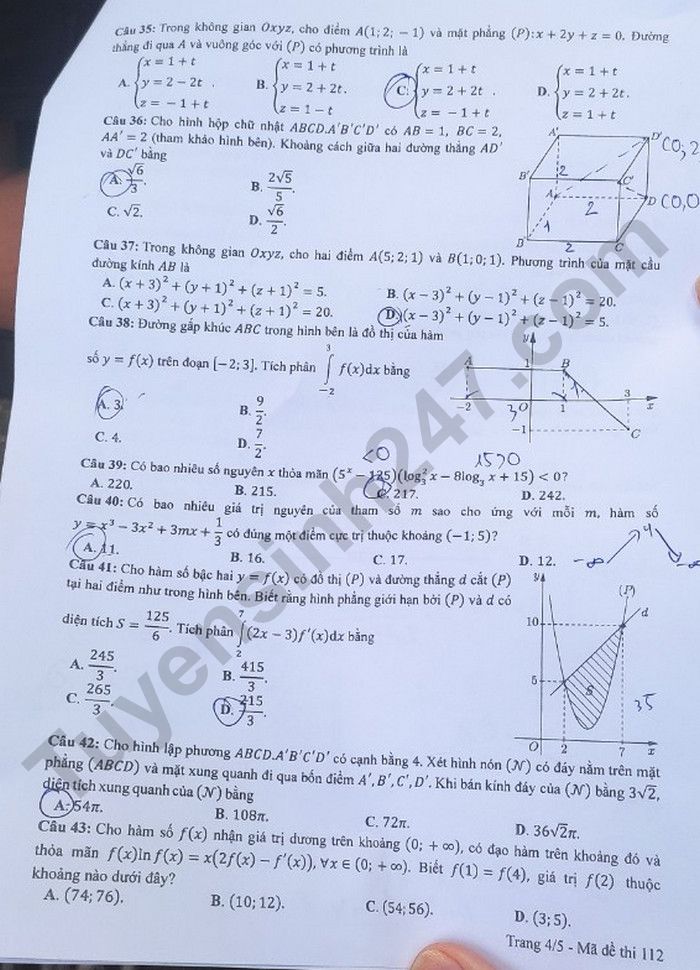 Giáo dục - Đề thi, đáp án môn Toán thi tốt nghiệp THPT 2023 chuẩn nhất mã đề 112 (Hình 4).