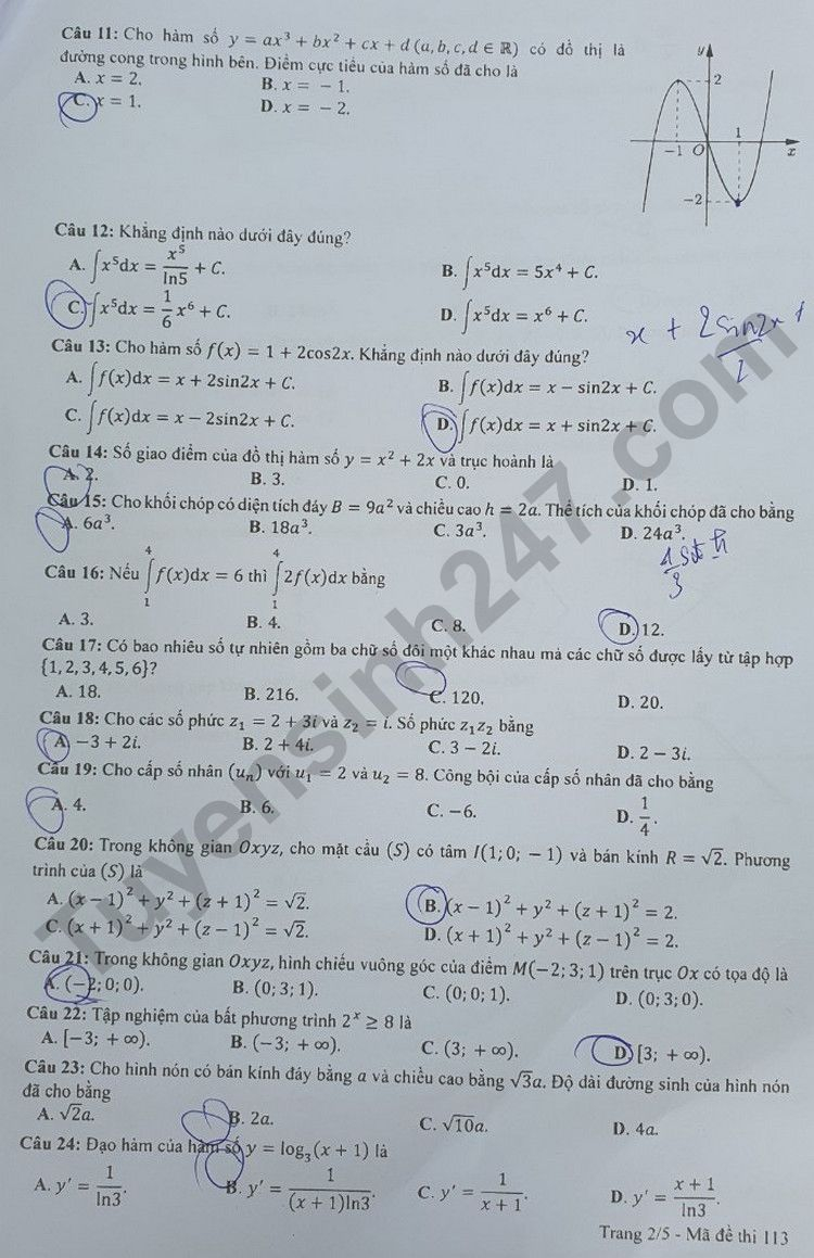 Giáo dục - Đề thi, đáp án môn Toán thi tốt nghiệp THPT 2023 chuẩn nhất mã đề 113 (Hình 2).