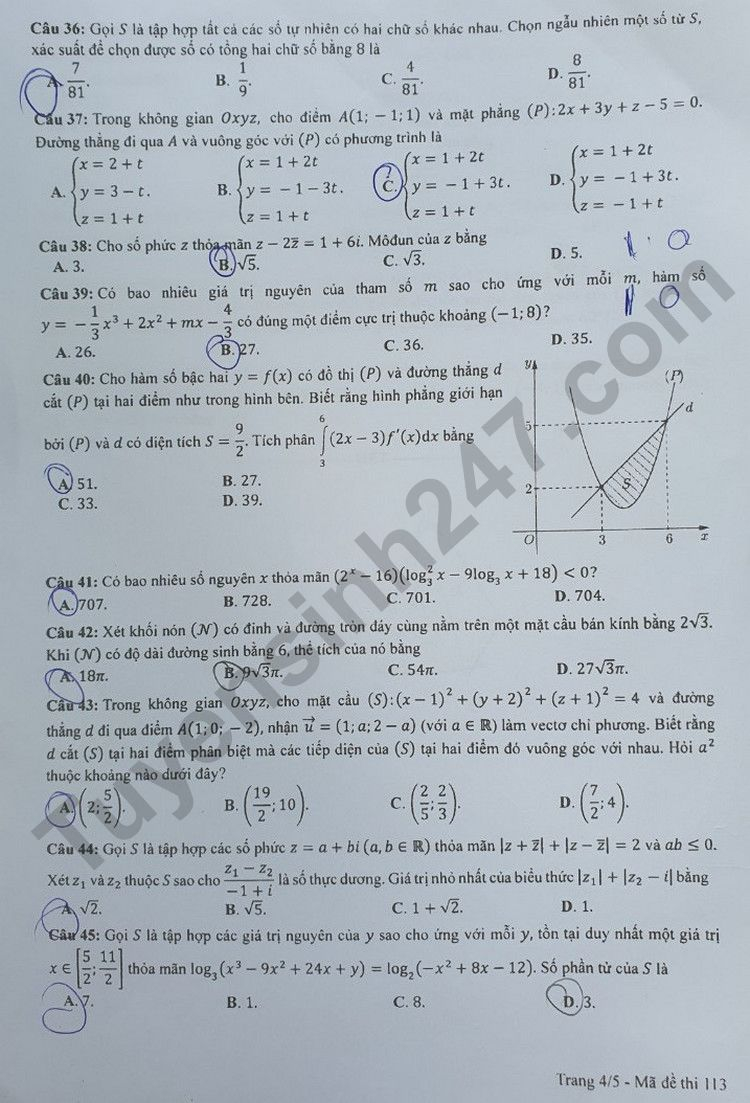 Giáo dục - Đề thi, đáp án môn Toán thi tốt nghiệp THPT 2023 chuẩn nhất mã đề 113 (Hình 4).