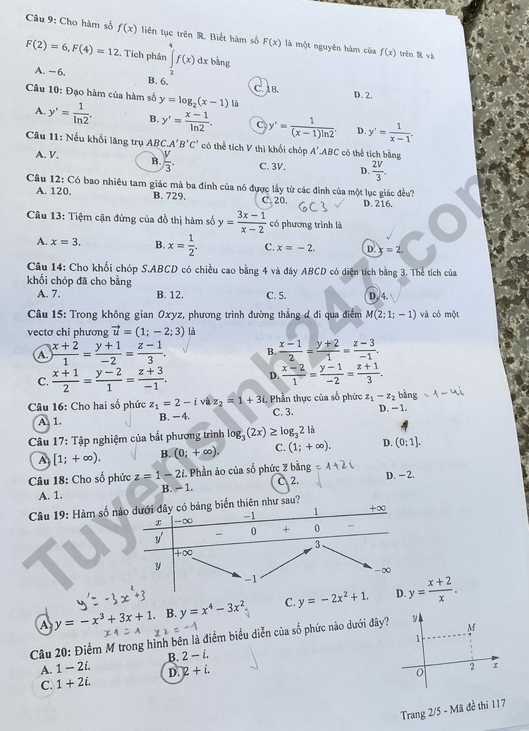 Giáo dục - Đề thi, đáp án môn Toán thi tốt nghiệp THPT 2023 chuẩn nhất mã đề 117 (Hình 2).