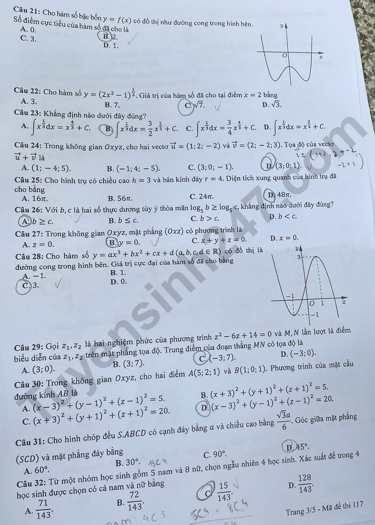 Giáo dục - Đề thi, đáp án môn Toán thi tốt nghiệp THPT 2023 chuẩn nhất mã đề 117 (Hình 3).