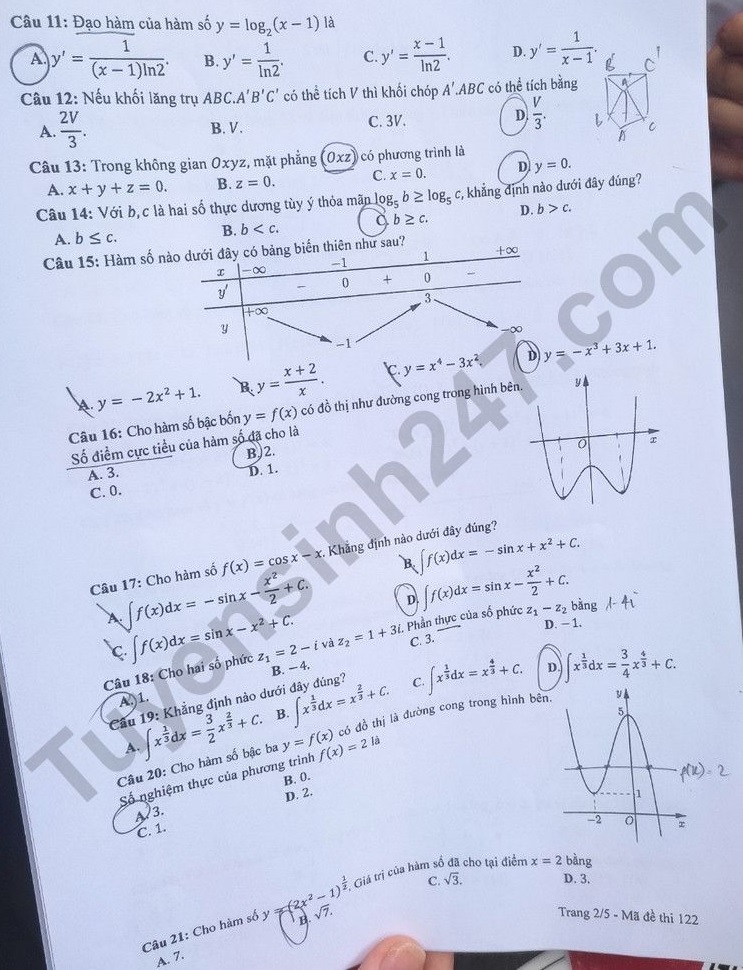 Giáo dục - Đề thi, đáp án môn Toán thi tốt nghiệp THPT 2023 chuẩn nhất mã đề 122 (Hình 2).