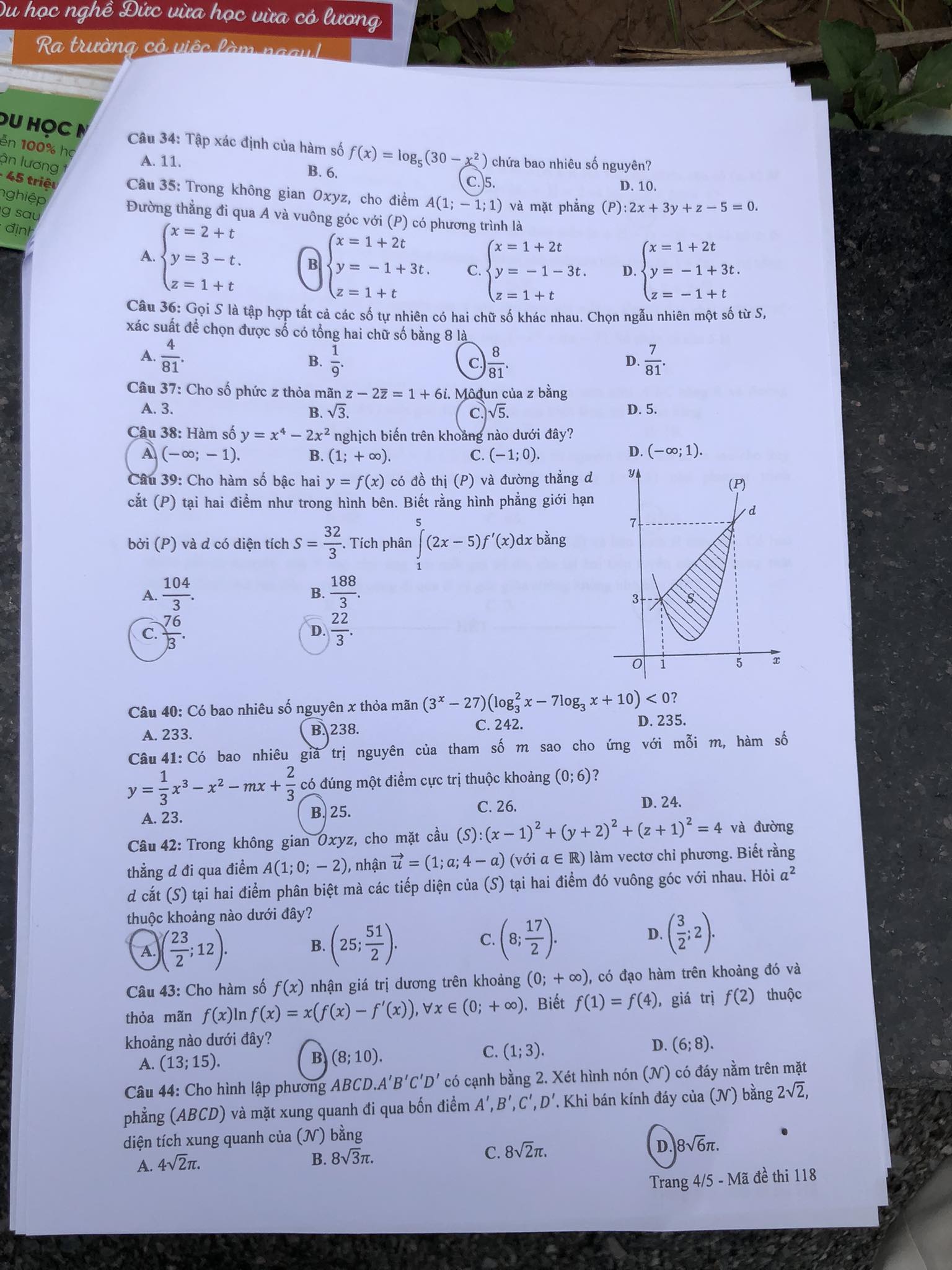 Giáo dục - Đề thi, đáp án môn Toán thi tốt nghiệp THPT 2023 chuẩn nhất mã đề 118  (Hình 4).