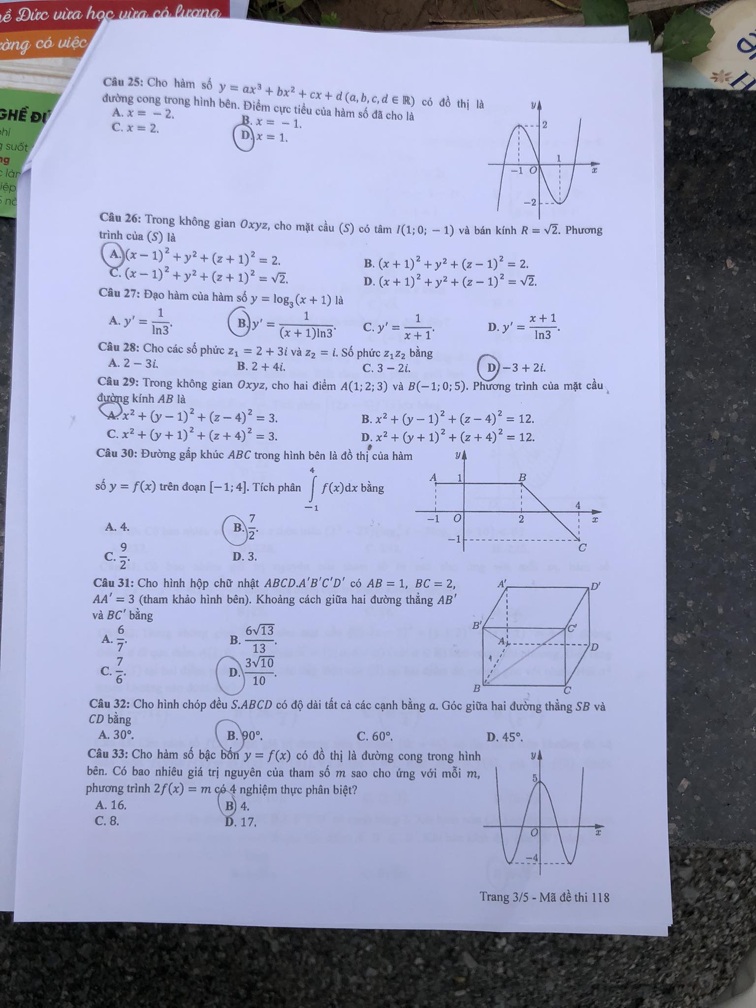 Giáo dục - Đề thi, đáp án môn Toán thi tốt nghiệp THPT 2023 chuẩn nhất mã đề 118  (Hình 3).