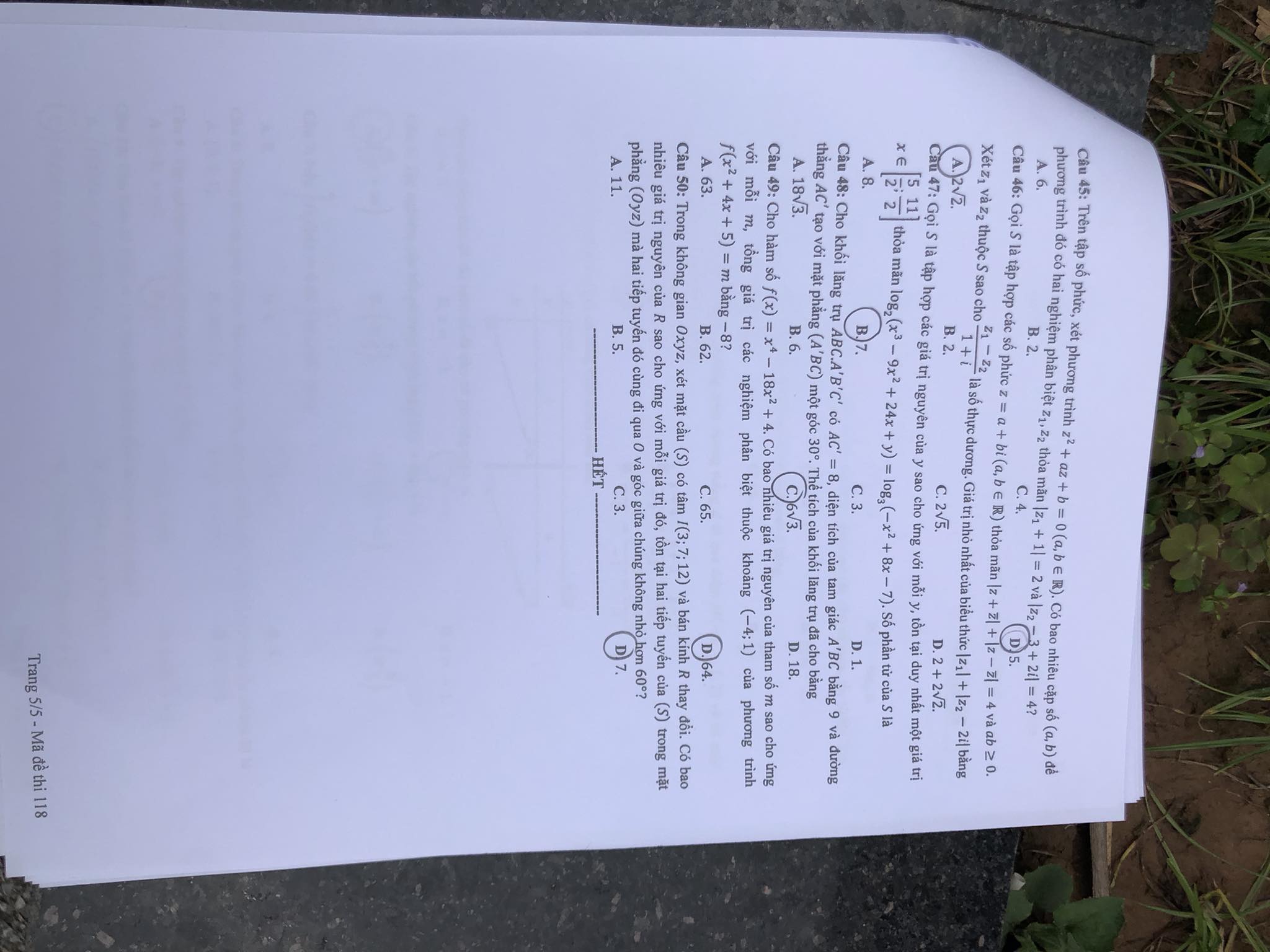 Giáo dục - Đề thi, đáp án môn Toán thi tốt nghiệp THPT 2023 chuẩn nhất mã đề 118  (Hình 5).