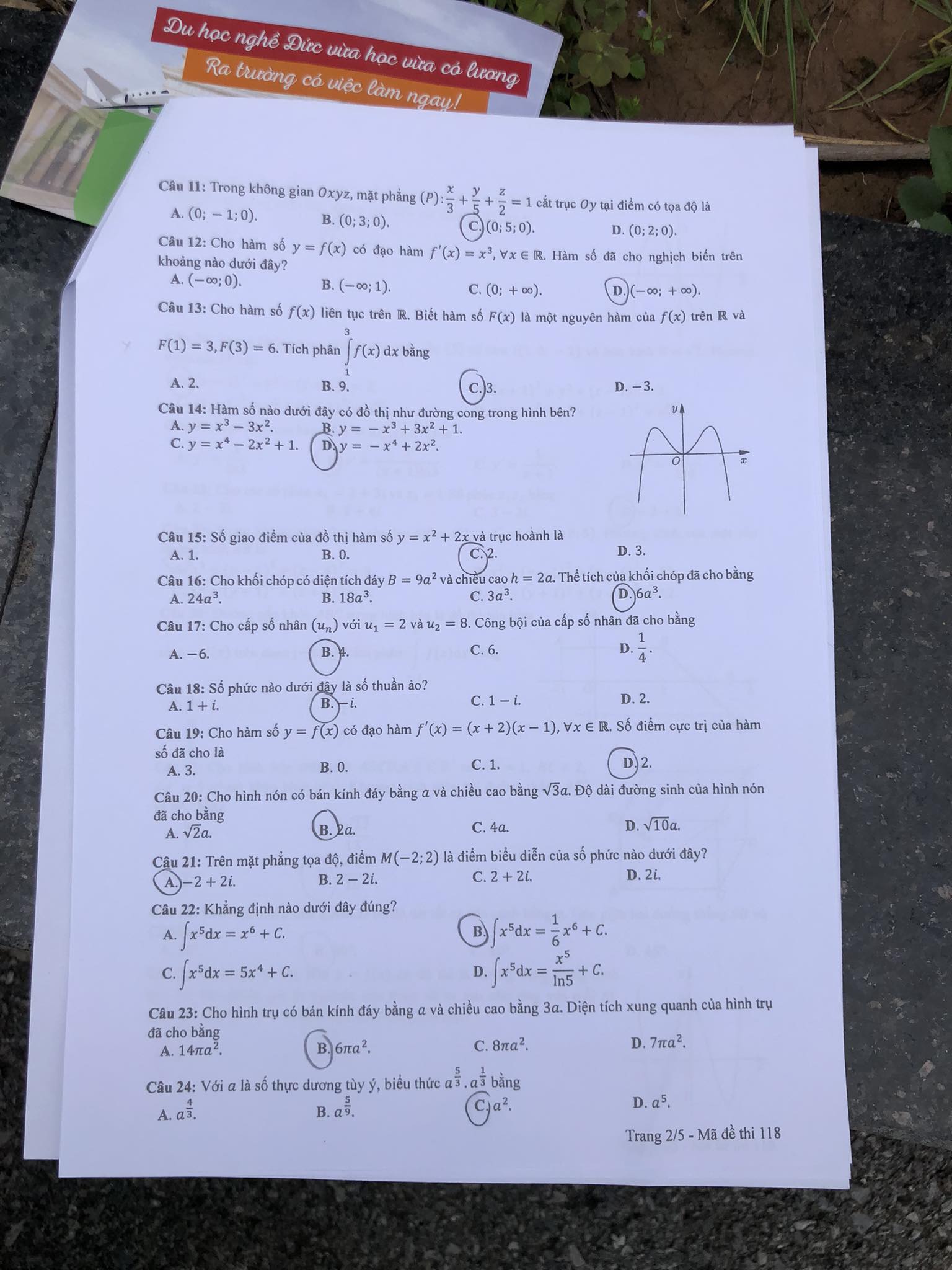 Giáo dục - Đề thi, đáp án môn Toán thi tốt nghiệp THPT 2023 chuẩn nhất mã đề 118  (Hình 2).