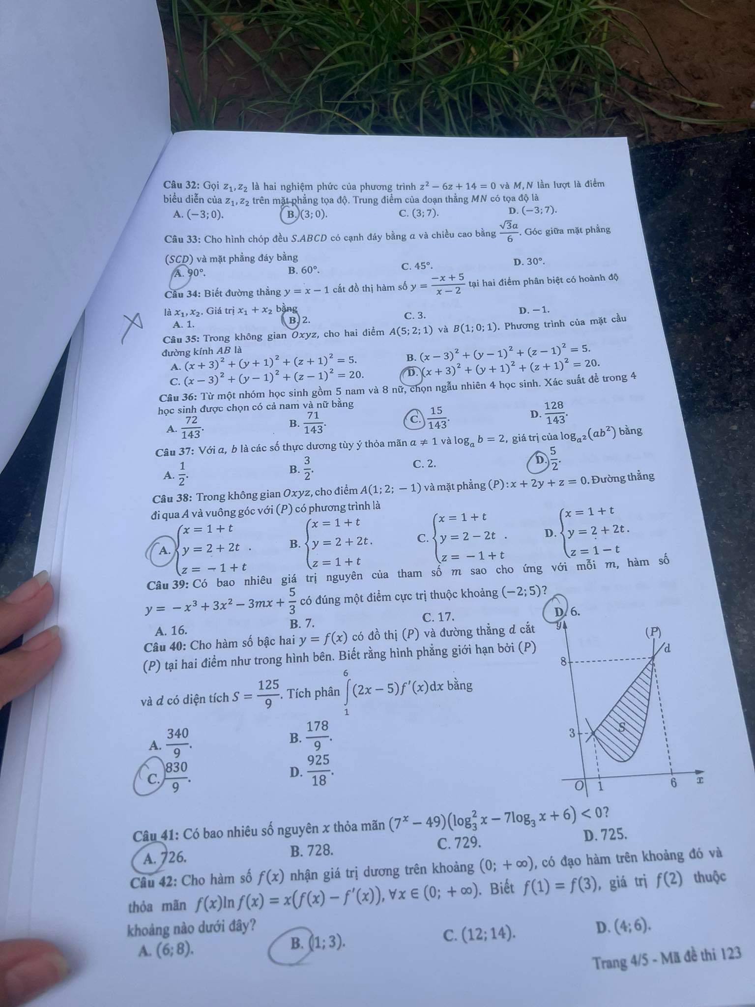 Giáo dục - Đề thi, đáp án môn Toán thi tốt nghiệp THPT 2023 chuẩn nhất mã đề 123 (Hình 3).