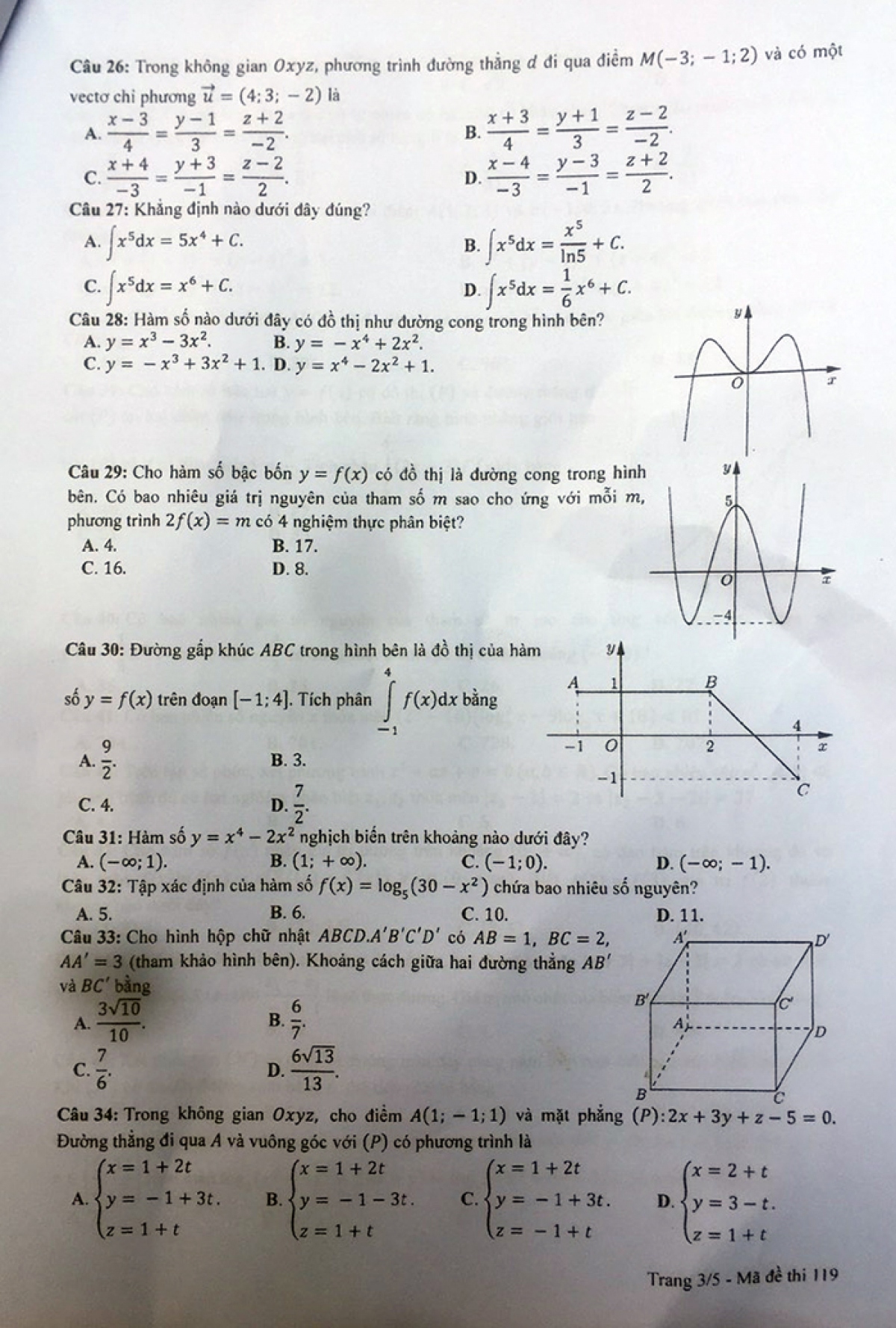 Giáo dục - Đề thi, đáp án môn Toán thi tốt nghiệp THPT 2023 chuẩn nhất mã đề 119 (Hình 3).