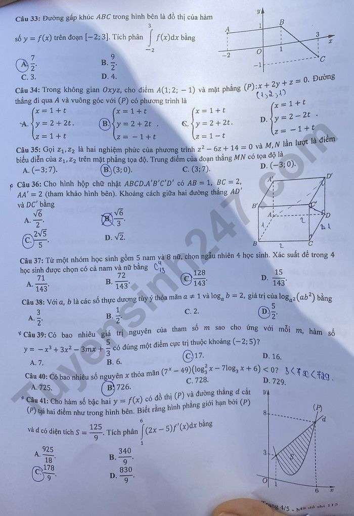 Giáo dục - Đề thi, đáp án môn Toán thi tốt nghiệp THPT 2023 chuẩn nhất mã đề 115 (Hình 4).