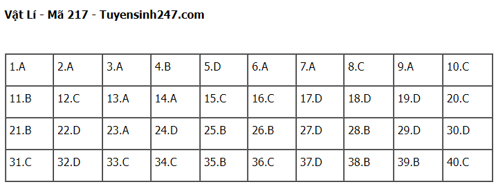 Giáo dục - Đề thi, đáp án môn Vật lý thi tốt nghiệp THPT 2023 chuẩn nhất mã đề 217