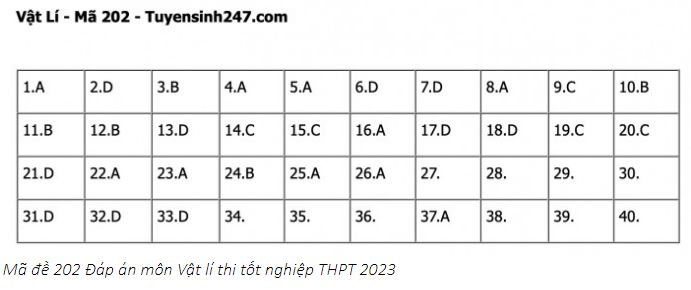 Giáo dục - Đề thi, đáp án môn Vật lý thi tốt nghiệp THPT 2023 chuẩn nhất mã đề 202