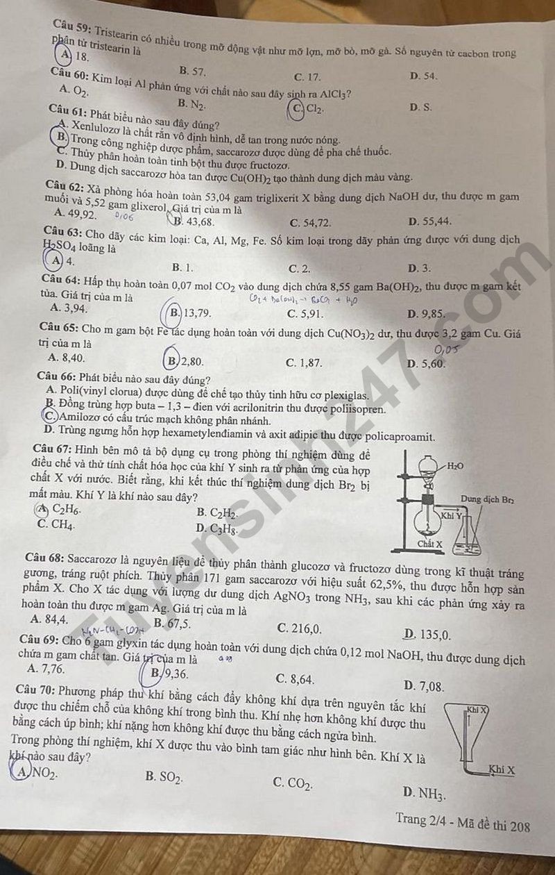 Giáo dục - Đề thi, đáp án môn Hóa học kỳ thi tốt nghiệp THPT 2024 mã đề 208 (Hình 2).