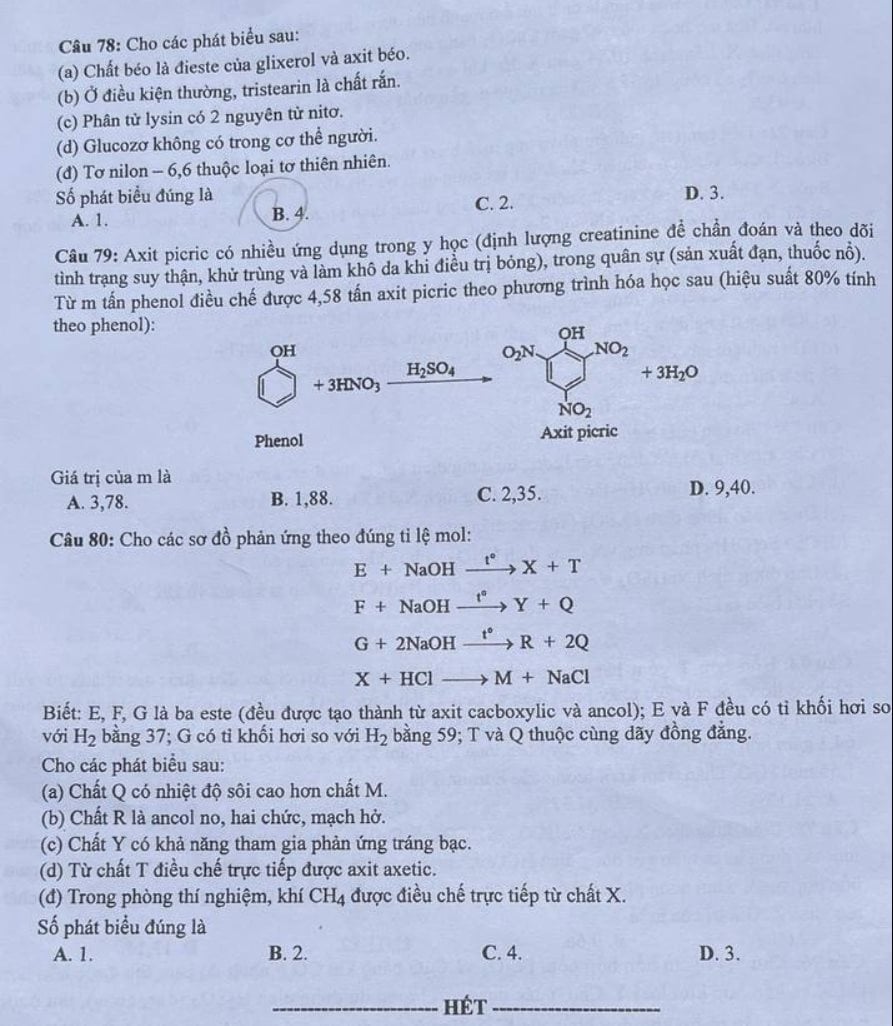 Giáo dục - Đề thi, đáp án môn Hóa học kỳ thi tốt nghiệp THPT 2024 mã đề 212 (Hình 4).