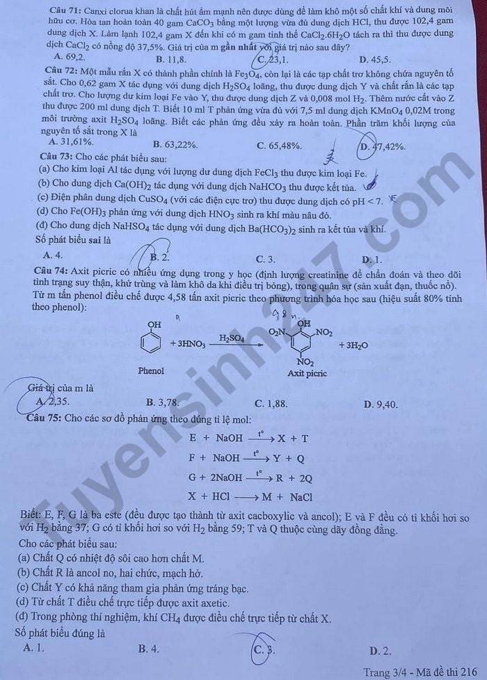 Giáo dục - Đề thi, đáp án môn Hóa học kỳ thi tốt nghiệp THPT 2024 mã đề 216 (Hình 3).