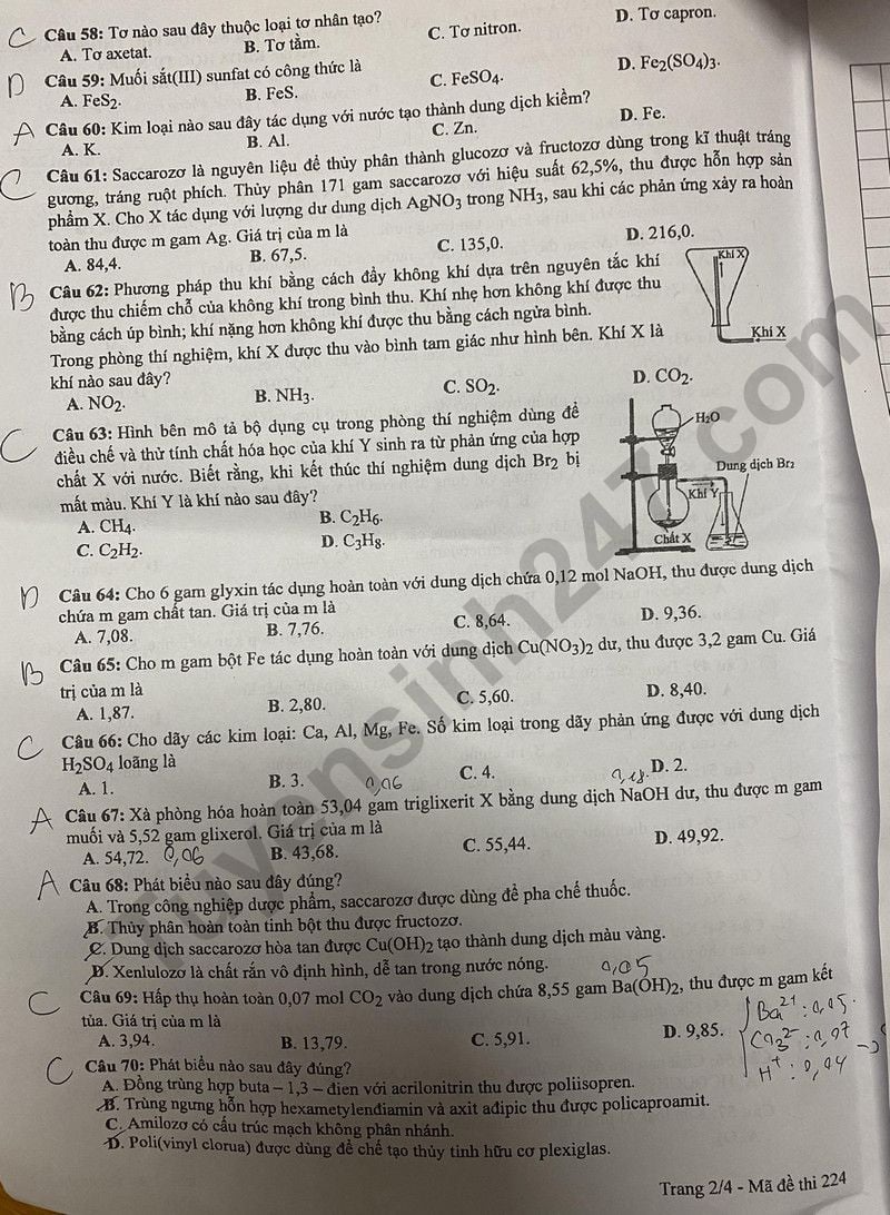 Giáo dục - Đề thi, đáp án môn Hóa học kỳ thi tốt nghiệp THPT 2024 mã đề 224 (Hình 2).