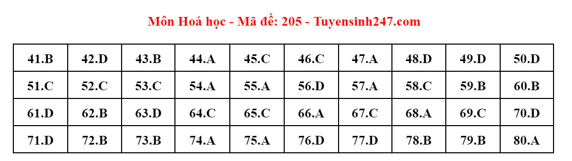 Giáo dục - Đề thi, đáp án môn Hóa học kỳ thi tốt nghiệp THPT 2024 mã đề 205