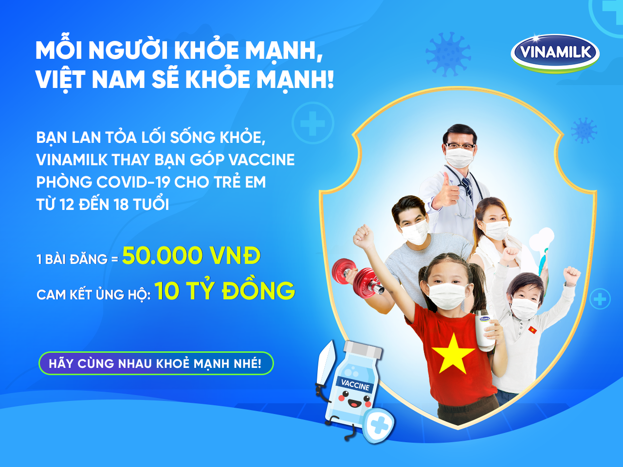 Tiêu dùng & Dư luận - Vinamilk kêu gọi cộng đồng lan tỏa lối sống khỏe, với mục tiêu góp vaccine cho trẻ em