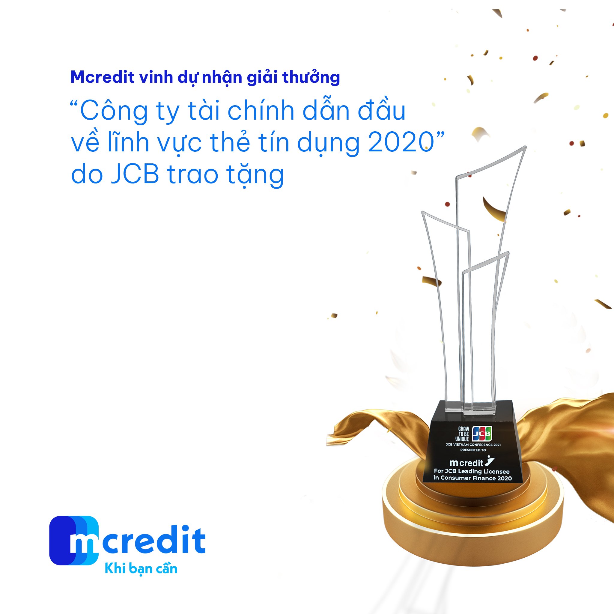 Tiêu dùng & Dư luận - Mcredit vinh dự nhận cúp 'Công ty tài chính dẫn đầu về lĩnh vực thẻ tín dụng 2020' do JCB trao tặng