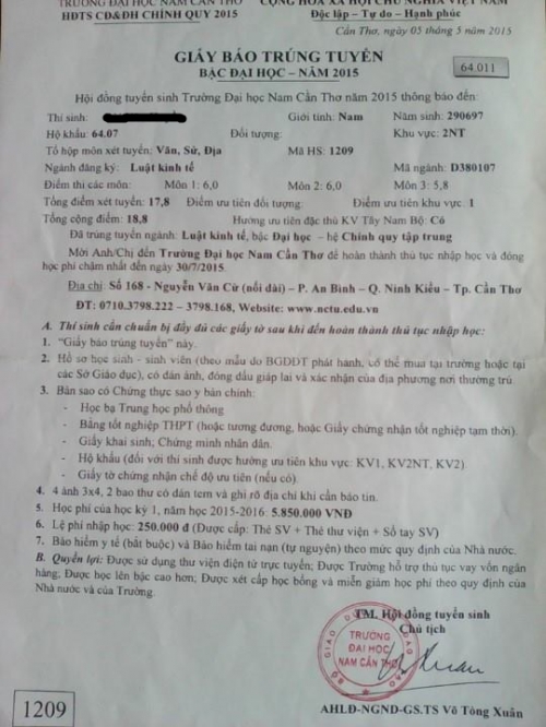 Xã hội - Đã có thí sinh nhận giấy báo trúng tuyển vào Đại học?
