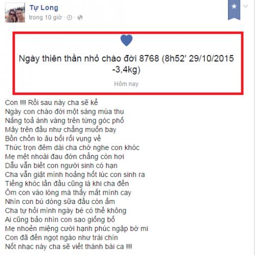 Giải trí - Tự Long làm thơ tặng con gái yêu chào đời khiến fan xúc động