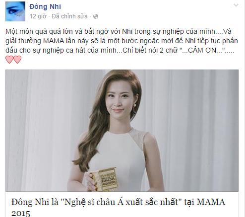 Giải trí - Đông Nhi nối bước Mỹ Tâm, Hồ Quỳnh Hương vinh danh tại MAMA 2015 (Hình 3).