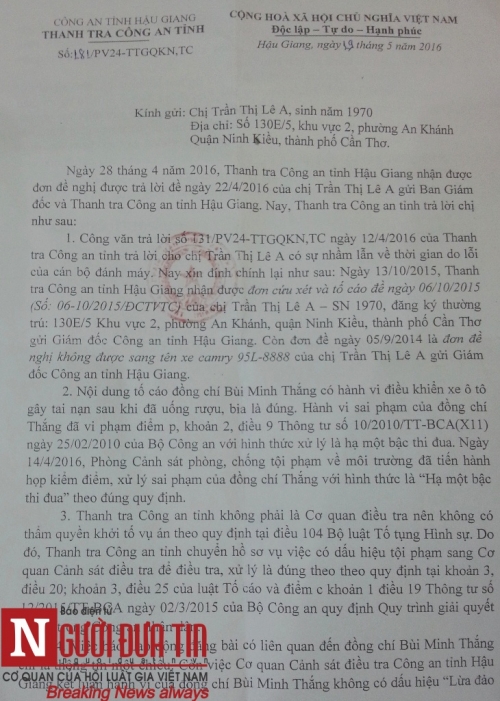 Pháp luật - Trung tá lái xe lọt sông, Công an tỉnh Hậu Giang bao che lộ liễu (3) (Hình 2).