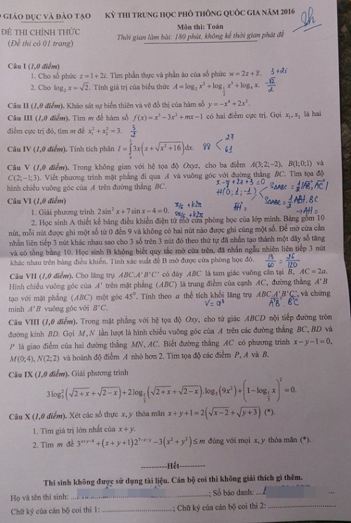 Xã hội - Đáp án đề thi môn Toán THPT quốc gia 2016 chính xác nhất (Hình 7).