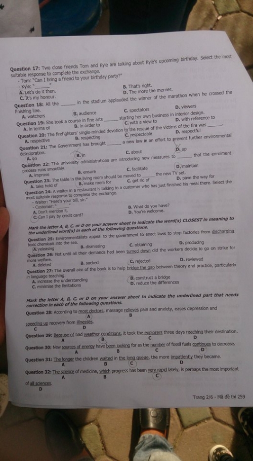 Xã hội - Đáp án đề thi tiếng Anh tốt nghiệp THPT năm 2016 mã đề 259 (Hình 5).