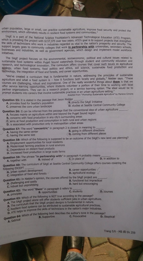 Xã hội - Đáp án đề thi tiếng Anh tốt nghiệp THPT năm 2016 mã đề 259 (Hình 8).