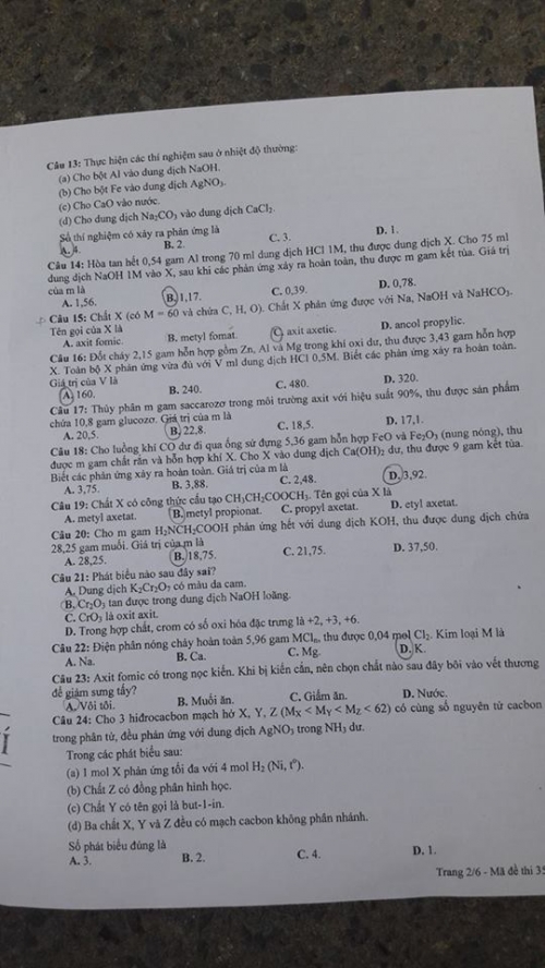 Xã hội - Đáp án đề thi môn Hóa tốt nghiệp THPT năm 2016 mã đề 357 (Hình 3).