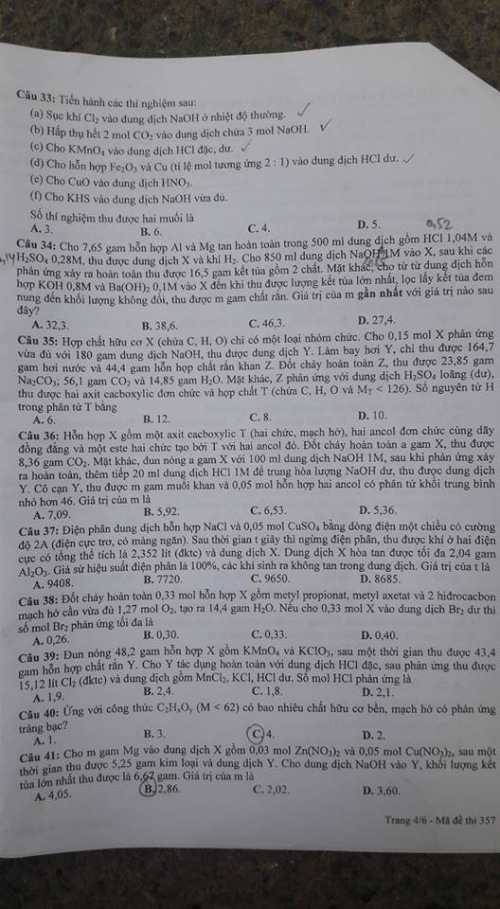 Xã hội - Đáp án đề thi môn Hóa tốt nghiệp THPT năm 2016 mã đề 357 (Hình 4).