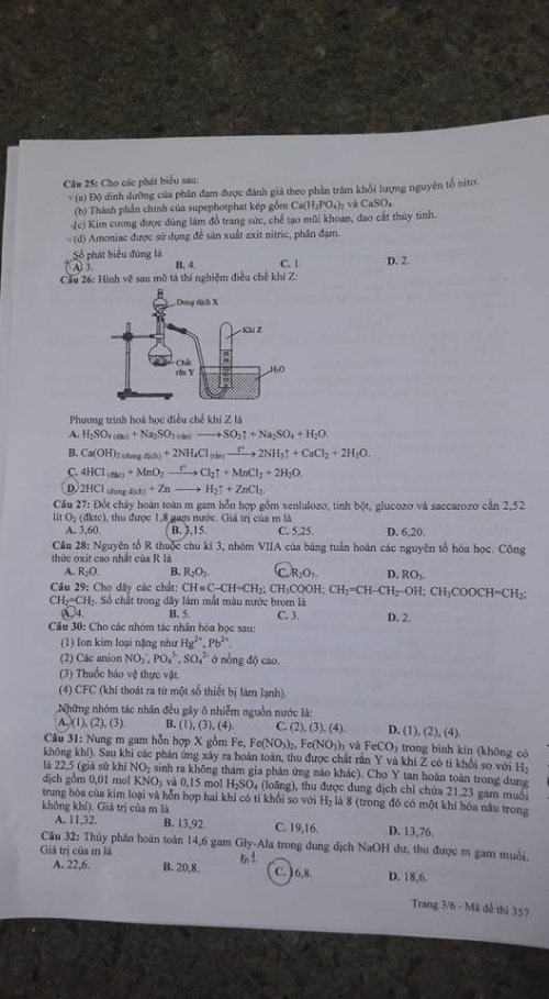 Xã hội - Đáp án đề thi môn Hóa tốt nghiệp THPT năm 2016 mã đề 357 (Hình 5).