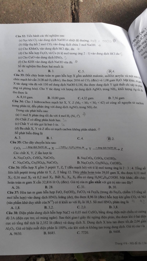 Xã hội - Đáp án đề thi môn Hóa tốt nghiệp THPT năm 2016 mã đề 136 (Hình 5).