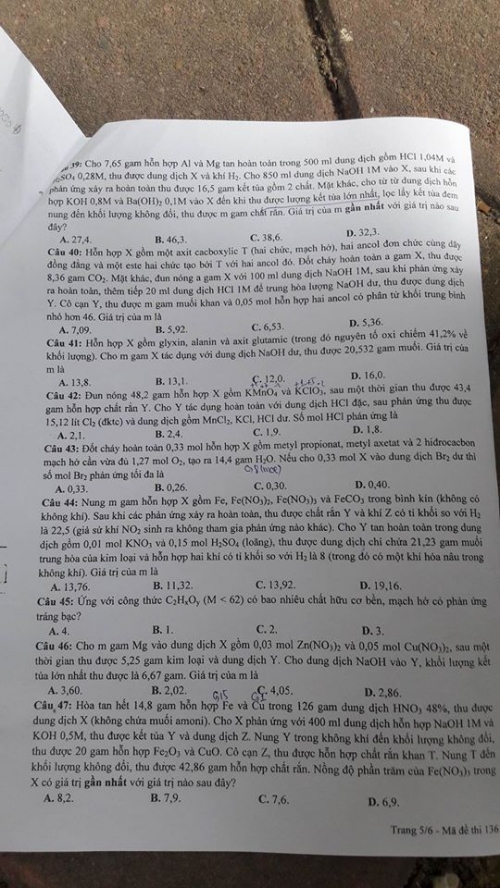 Xã hội - Đáp án đề thi môn Hóa tốt nghiệp THPT năm 2016 mã đề 136 (Hình 6).