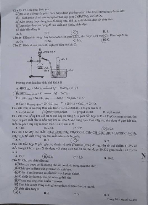 Xã hội - Đáp án đề thi môn Hóa học THPT Quốc gia năm 2016 Mã đề 468 (Hình 3).