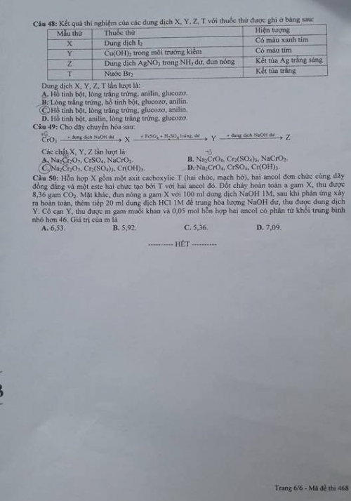 Xã hội - Đáp án đề thi môn Hóa học THPT Quốc gia năm 2016 Mã đề 468 (Hình 6).