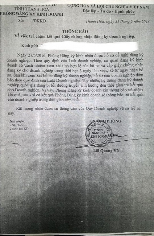 Pháp luật - Sở Kế hoạch và Đầu tư Thanh Hóa lừa dối doanh nghiệp?