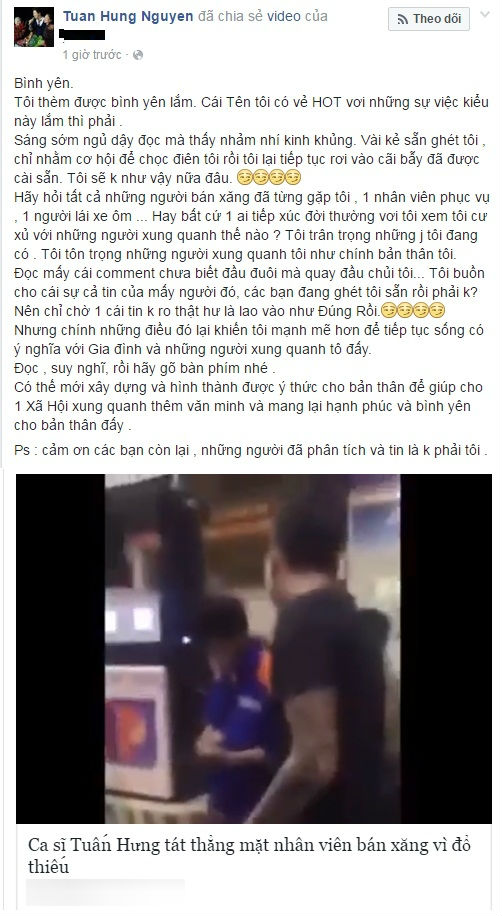 Giải trí - Tuấn Hưng nói gì về clip 'chửi bới, tát nhân viên bán xăng'? (Hình 2).