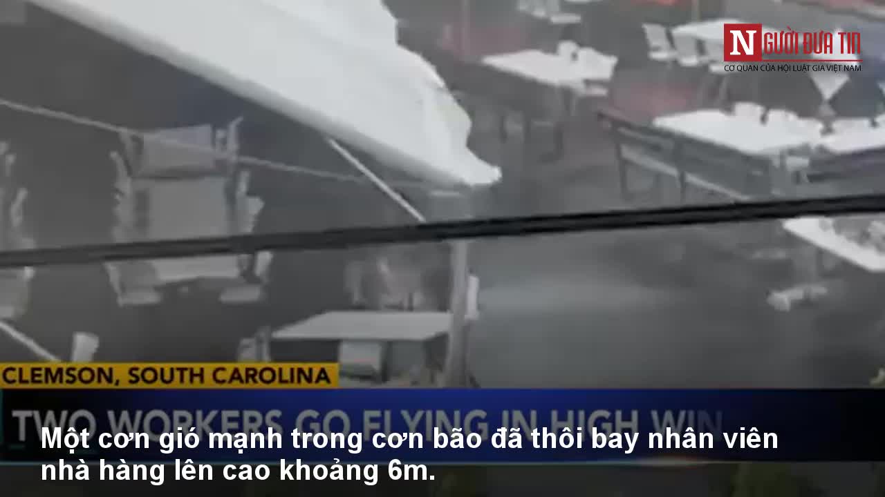 Gió cuốn nhân viên nhà hàng bay lên trời