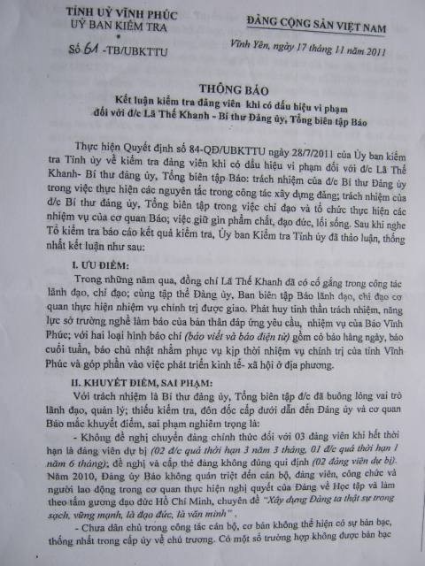 Nhịp sống - TBT báo Vĩnh Phúc “tự nhận hình thức kỷ luật”
